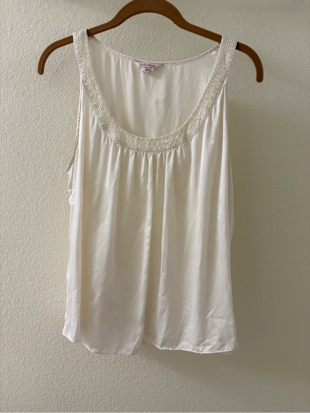 100% Silk Sleeveless Beaded Scoop Neck Tank Top